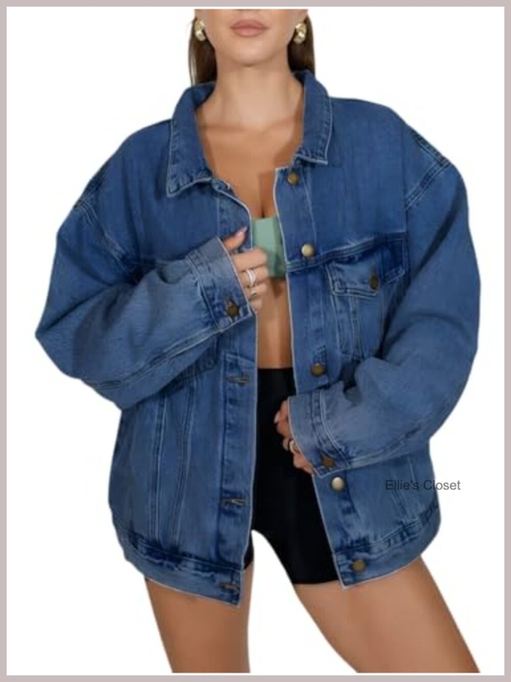 Oversized Boyfriend Denim Jacket Women Loose Shacket Long Sleeve